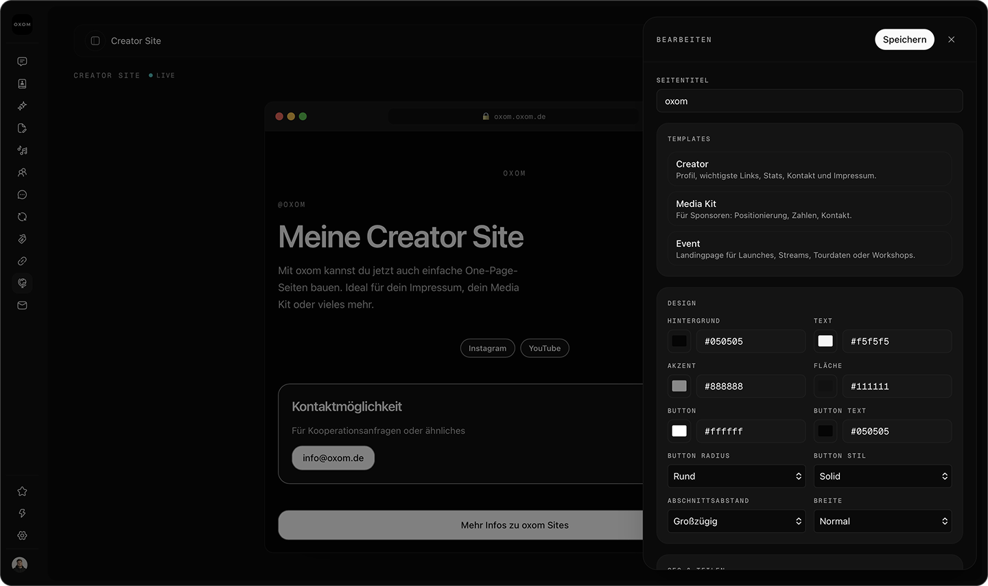 oxom Creator Sites — Live-Demo oxom.oxom.de